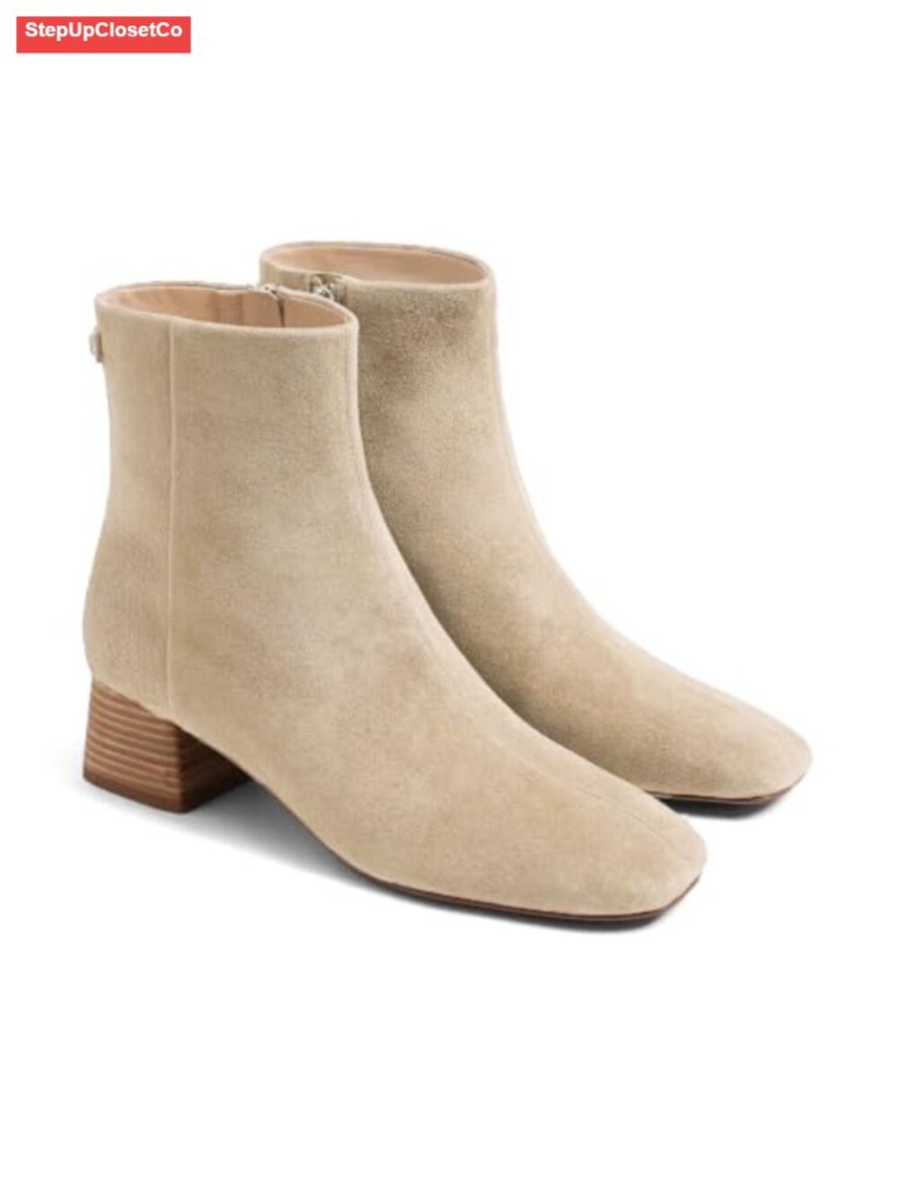 Womens Suede Square Toe Ankle Boots Chunky Low Heel Side Zip Fall Booties